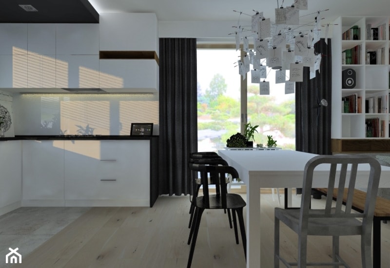 Dom 100m - Średnia biała jadalnia w kuchni, styl nowoczesny - zdjęcie od Projekt Kolektyw