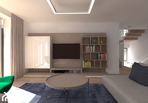 Dom 140m - Mały biały brązowy salon, styl nowoczesny - zdjęcie od Projekt Kolektyw