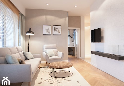 Mieszkanie 60m2 - Mały beżowy salon, styl nowoczesny - zdjęcie od Projekt Kolektyw