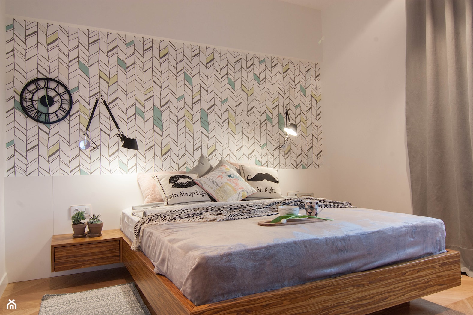 Mieszkanie 60m2 - Mała szara sypialnia, styl skandynawski - zdjęcie od Projekt Kolektyw - Homebook
