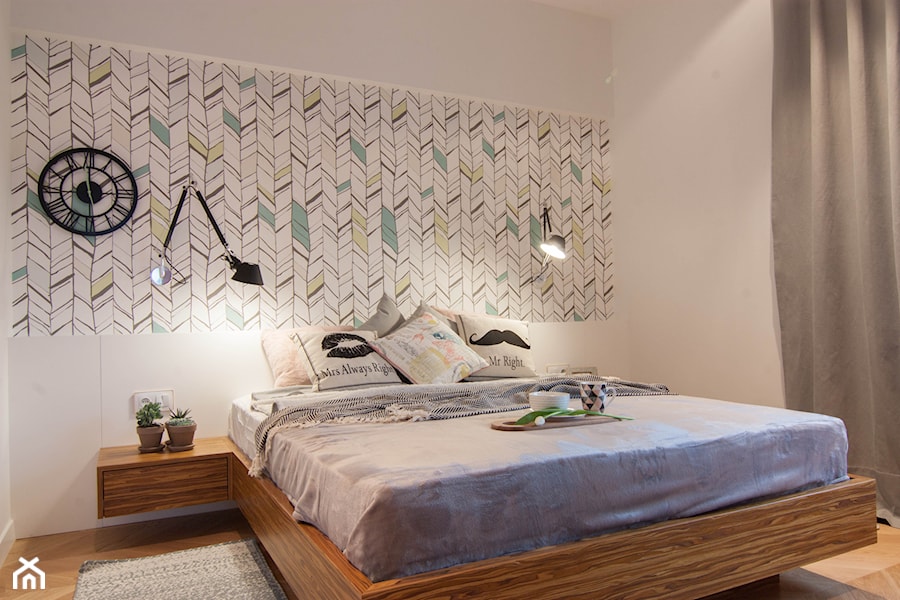 Mieszkanie 60m2 - Mała szara sypialnia, styl skandynawski - zdjęcie od Projekt Kolektyw