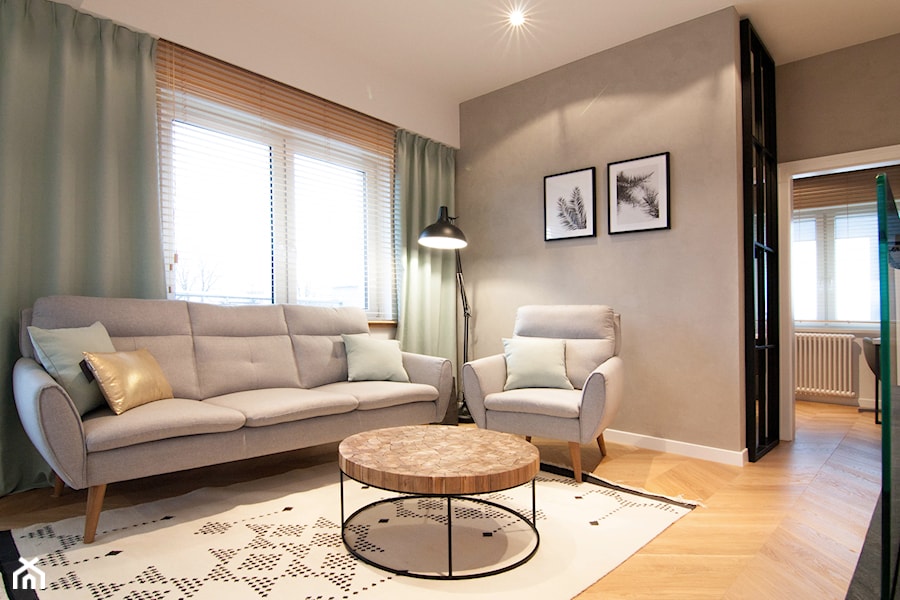 Mieszkanie 60m2 - Średni beżowy salon, styl tradycyjny - zdjęcie od Projekt Kolektyw