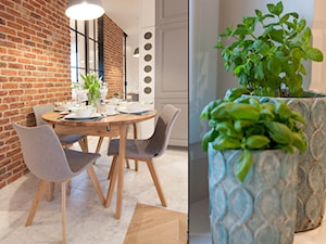 Mieszkanie 60m2 - Mała biała szara jadalnia w kuchni, styl nowoczesny - zdjęcie od Projekt Kolektyw