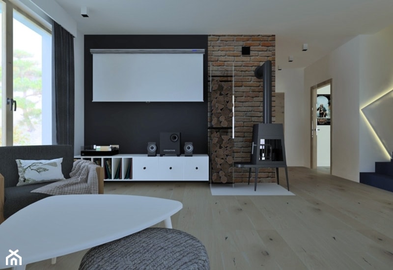 Dom 100m - Średni biały czarny szary salon, styl nowoczesny - zdjęcie od Projekt Kolektyw