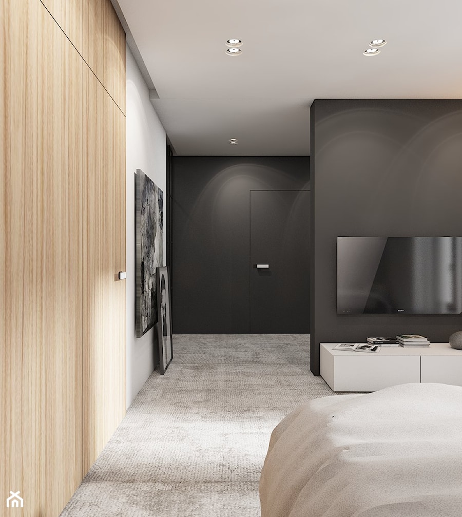 Dom jednorodzinny w Tarnowskich Górach 2017 - Średnia biała czarna sypialnia, styl nowoczesny - zdjęcie od A2 STUDIO pracownia architektury