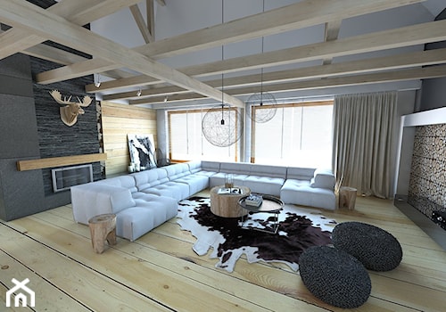apartament w stylu góraskim - Duży biały szary salon, styl skandynawski - zdjęcie od A2 STUDIO pracownia architektury