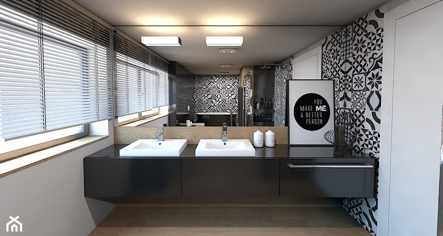 Łazienka - Duża z dwoma umywalkami z punktowym oświetleniem łazienka z oknem, styl nowoczesny - zdjęcie od A2 STUDIO pracownia architektury