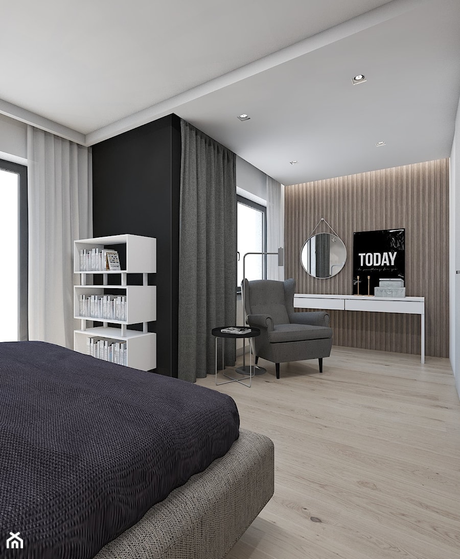 DOM JEDNORODZINNY D12/2015 TARNOWSKIE GÓRY - Duża sypialnia z balkonem / tarasem, styl nowoczesny - zdjęcie od A2 STUDIO pracownia architektury