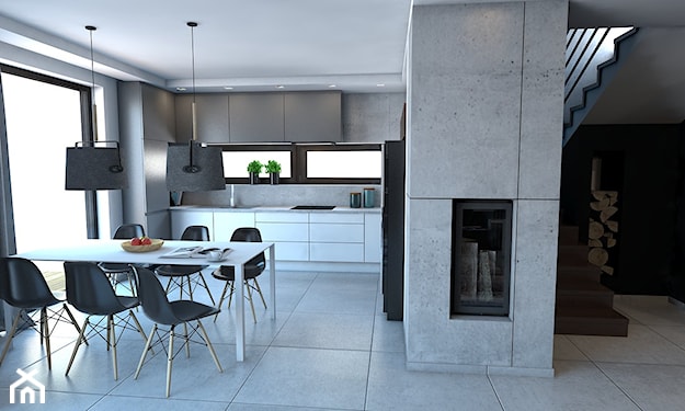 biała kuchnia z betonem