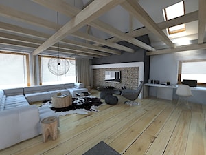 apartament w stylu góraskim - Duży biały szary salon, styl skandynawski - zdjęcie od A2 STUDIO pracownia architektury