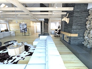 apartament w stylu góraskim - Duży biały czarny salon z kuchnią z jadalnią, styl skandynawski - zdjęcie od A2 STUDIO pracownia architektury