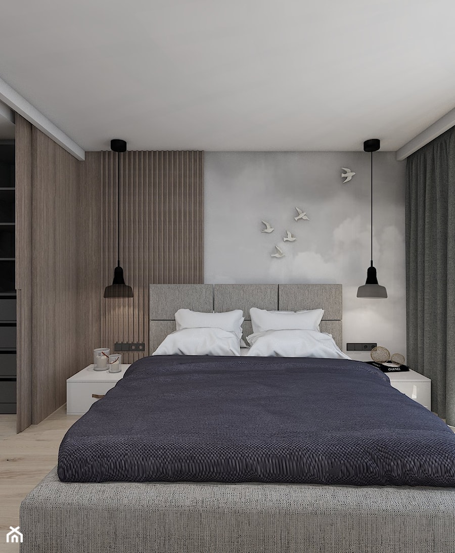 DOM JEDNORODZINNY D12/2015 TARNOWSKIE GÓRY - Mała szara sypialnia z garderobą, styl nowoczesny - zdjęcie od A2 STUDIO pracownia architektury