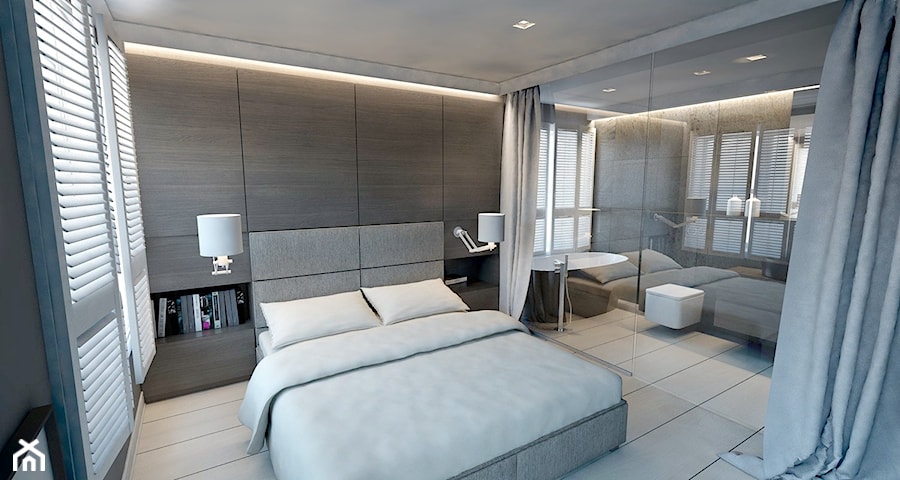 sypialnia z łazienką - dom w Australii - Duża brązowa sypialnia z łazienką, styl nowoczesny - zdjęcie od A2 STUDIO pracownia architektury