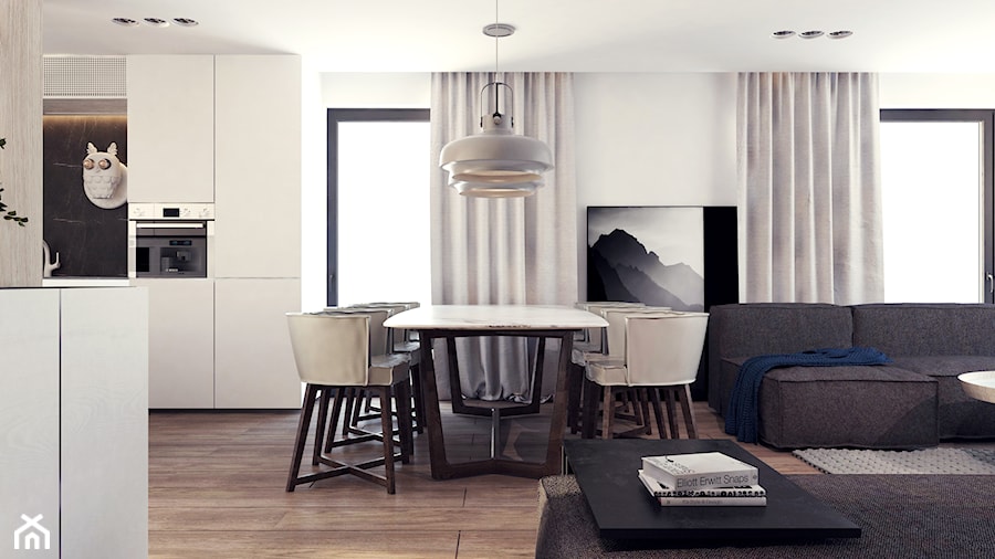 DOM JEDNORODZINNY D16_2015 / GDYNIA - Średnia biała jadalnia w salonie, styl nowoczesny - zdjęcie od A2 STUDIO pracownia architektury