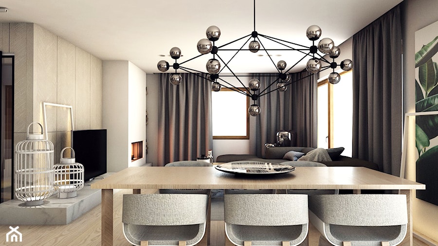DOM JEDNORODZINNY D11_2015 / TARNOWSKIE GÓRY - Średnia beżowa jadalnia w salonie, styl minimalistyczny - zdjęcie od A2 STUDIO pracownia architektury