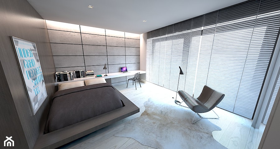 Sypialnia - Duża szara z biurkiem sypialnia, styl nowoczesny - zdjęcie od A2 STUDIO pracownia architektury