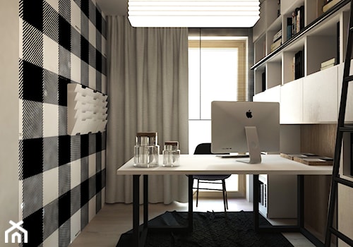 DOM JEDNORODZINNY / SZCZECIN - Małe w osobnym pomieszczeniu białe czarne biuro, styl nowoczesny - zdjęcie od A2 STUDIO pracownia architektury