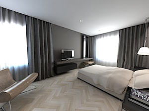 sypialnia z łazienką - Duża szara sypialnia, styl nowoczesny - zdjęcie od A2 STUDIO pracownia architektury