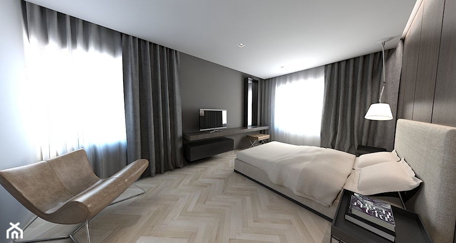 sypialnia z łazienką - Duża szara sypialnia, styl nowoczesny - zdjęcie od A2 STUDIO pracownia architektury