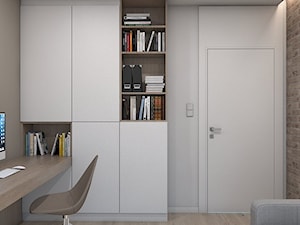 DOM JEDNORODZINNY D12/2015 TARNOWSKIE GÓRY - Małe z zabudowanym biurkiem beżowe białe brązowe biuro, styl nowoczesny - zdjęcie od A2 STUDIO pracownia architektury