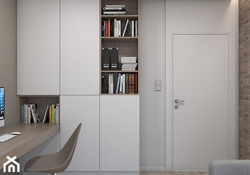 DOM JEDNORODZINNY D12/2015 TARNOWSKIE GÓRY - Małe z zabudowanym biurkiem beżowe białe brązowe biuro, styl nowoczesny - zdjęcie od A2 STUDIO pracownia architektury
