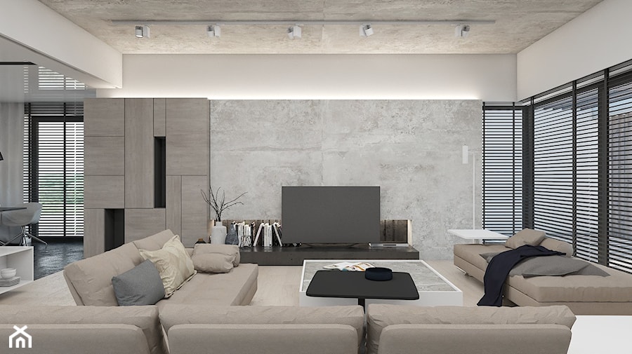 Dom jednorodzinny 2016 Nakło Śląskie - Średni biały szary salon, styl nowoczesny - zdjęcie od A2 STUDIO pracownia architektury