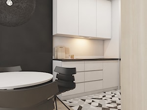 mieszkanie w Katowicach 2018 - Mała otwarta z kamiennym blatem biała czarna z zabudowaną lodówką kuchnia jednorzędowa, styl nowoczesny - zdjęcie od A2 STUDIO pracownia architektury