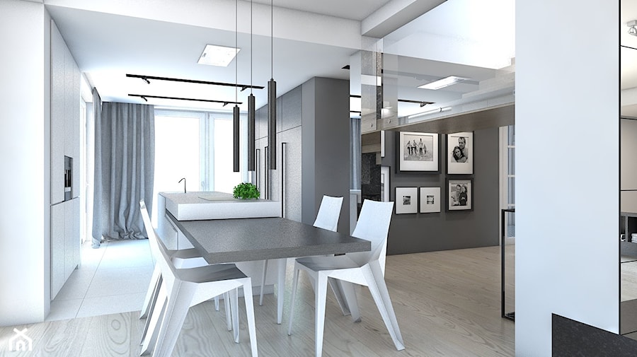 DOM JEDNORODZINNY / GLIWICE - Średnia biała szara jadalnia w kuchni - zdjęcie od A2 STUDIO pracownia architektury