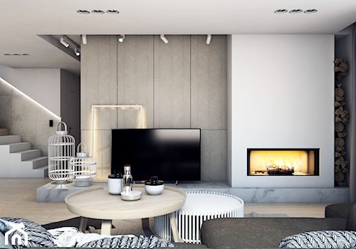 DOM JEDNORODZINNY D11_2015 / TARNOWSKIE GÓRY - Średni biały salon z jadalnią, styl minimalistyczny - zdjęcie od A2 STUDIO pracownia architektury