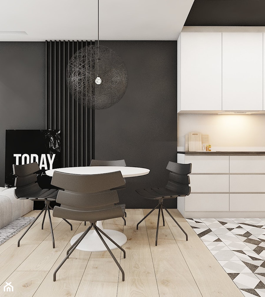 mieszkanie w Katowicach 2018 - Mała czarna jadalnia w salonie w kuchni, styl nowoczesny - zdjęcie od A2 STUDIO pracownia architektury
