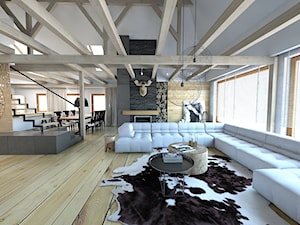 apartament w stylu góraskim - Duży czarny szary salon z jadalnią, styl skandynawski - zdjęcie od A2 STUDIO pracownia architektury