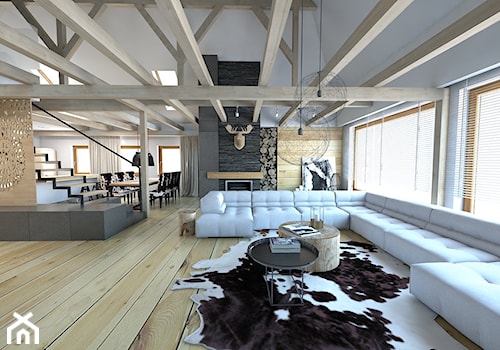 apartament w stylu góraskim - Duży czarny szary salon z jadalnią, styl skandynawski - zdjęcie od A2 STUDIO pracownia architektury