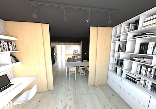 Mieszkanie w Tarnowskich Górach - Średnie w osobnym pomieszczeniu z zabudowanym biurkiem szare biuro, styl nowoczesny - zdjęcie od A2 STUDIO pracownia architektury