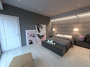 Dom jednorodzinny Zbrosławice - Duża szara z panelami tapicerowanymi sypialnia, styl nowoczesny - zdjęcie od A2 STUDIO pracownia architektury