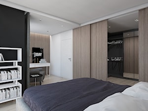 DOM JEDNORODZINNY D12/2015 TARNOWSKIE GÓRY - Średnia beżowa biała czarna z biurkiem sypialnia z garderobą, styl nowoczesny - zdjęcie od A2 STUDIO pracownia architektury