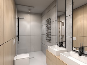 dom jednorodzinny w Ozimku - Średnia z dwoma umywalkami z punktowym oświetleniem łazienka, styl nowoczesny - zdjęcie od A2 STUDIO pracownia architektury