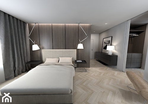 sypialnia z łazienką - Duża szara sypialnia z garderobą, styl nowoczesny - zdjęcie od A2 STUDIO pracownia architektury
