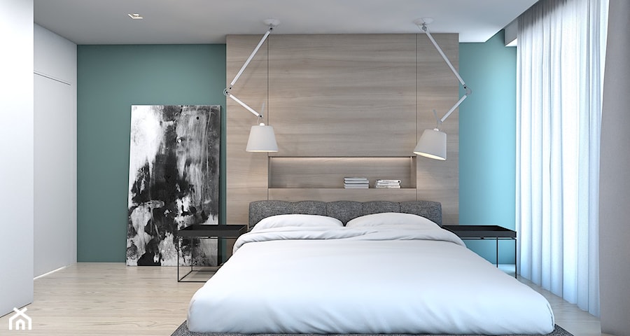 DOM JEDNORODZINNY / GLIWICE - Średnia biała niebieska sypialnia, styl nowoczesny - zdjęcie od A2 STUDIO pracownia architektury