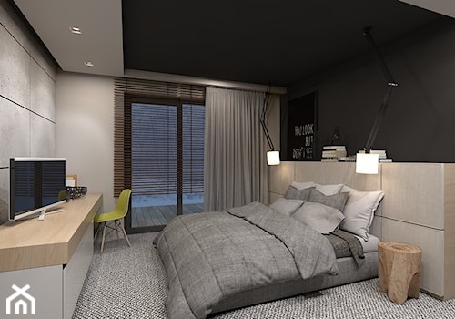 dom jednorodzinny w Ozimku - Średnia czarna szara z biurkiem sypialnia, styl nowoczesny - zdjęcie od A2 STUDIO pracownia architektury