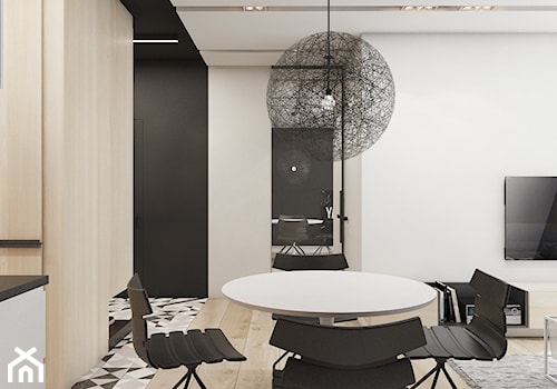 mieszkanie w Katowicach 2018 - Mały biały salon z jadalnią z barkiem, styl nowoczesny - zdjęcie od A2 STUDIO pracownia architektury