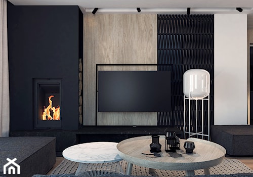 DOM JEDNORODZINNY D16_2015 / GDYNIA - Mały biały czarny salon, styl nowoczesny - zdjęcie od A2 STUDIO pracownia architektury
