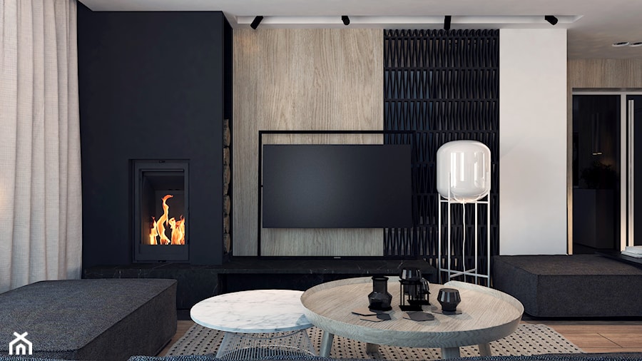 DOM JEDNORODZINNY D16_2015 / GDYNIA - Mały biały czarny salon, styl nowoczesny - zdjęcie od A2 STUDIO pracownia architektury