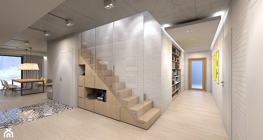 dom jednorodzinny w Ozimku - Duży biały hol / przedpokój, styl nowoczesny - zdjęcie od A2 STUDIO pracownia architektury