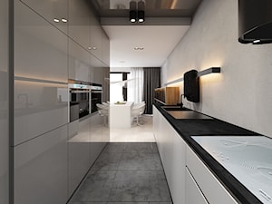 PROJEKT SZEREGÓWKI D17_16 / TARNOWSKIE GÓRY - Duża otwarta z zabudowaną lodówką z nablatowym zlewozmywakiem kuchnia dwurzędowa, styl nowoczesny - zdjęcie od A2 STUDIO pracownia architektury