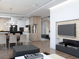DOM JEDNORODZINNY D12/2015 TARNOWSKIE GÓRY - Średni biały salon z kuchnią z jadalnią, styl nowoczesny - zdjęcie od A2 STUDIO pracownia architektury