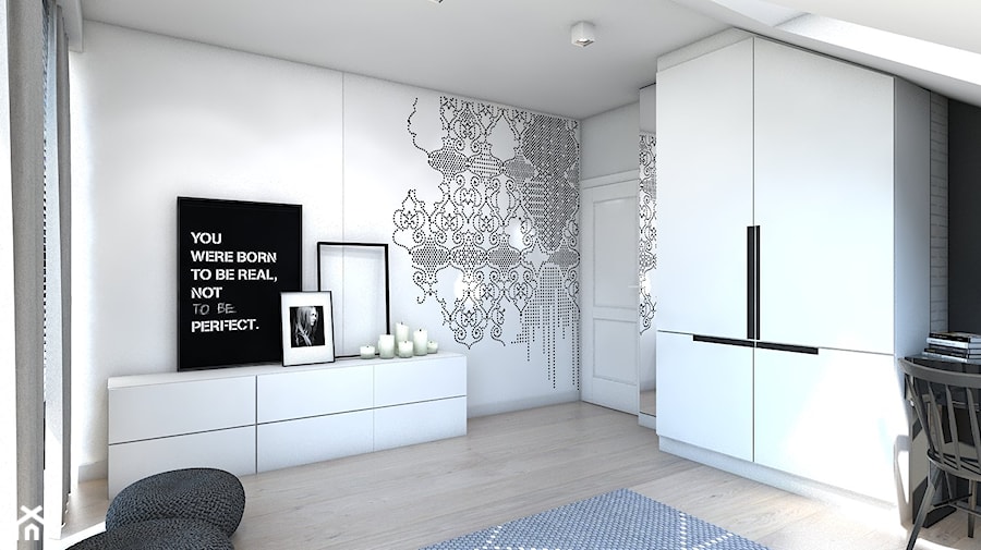 DOM JEDNORODZINNY / GLIWICE - Duża biała czarna z biurkiem sypialnia - zdjęcie od A2 STUDIO pracownia architektury
