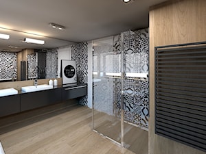 Łazienka - Duża bez okna z dwoma umywalkami z punktowym oświetleniem łazienka, styl nowoczesny - zdjęcie od A2 STUDIO pracownia architektury