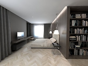 sypialnia z łazienką - Duża czarna szara sypialnia, styl nowoczesny - zdjęcie od A2 STUDIO pracownia architektury