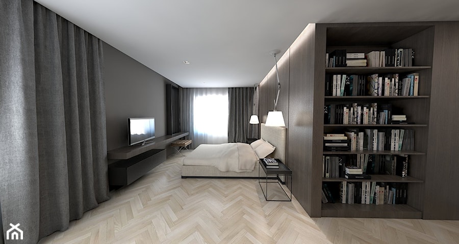 sypialnia z łazienką - Duża czarna szara sypialnia, styl nowoczesny - zdjęcie od A2 STUDIO pracownia architektury