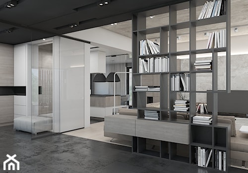 Dom jednorodzinny 2016 Nakło Śląskie - Średni biały szary salon z kuchnią z jadalnią, styl nowoczesny - zdjęcie od A2 STUDIO pracownia architektury